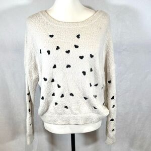 Super sweet embroidered heart print black and white sweater size large
